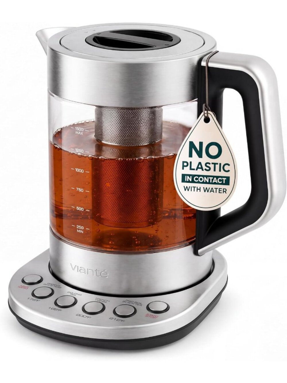Electric Tea Kettle with Infuser, 1.5L, No Plastic, Fast Boil, Sleek Design